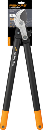Fiskars PowerGear Amboss-Getriebeastschere für trockene Zweige und Äste, Schneide und stumpfes Gegenstück, Antihaftbeschichtet, Gehärteter Präzisionsstahl, Länge: 69 cm, Schwarz/Orange, L77, 1000583