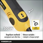 Powerplus Delta-Schleifer POWX0490-300 W Dreieck Schleifmaschine - 3 dreieckige Schleifpapierblätter und Vakuumadapter - Schleifen Holz & Keramik - Trockenbau Wand Dreieckschleifer