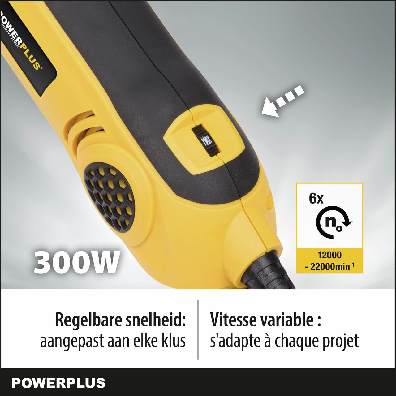 Powerplus Delta-Schleifer POWX0490-300 W Dreieck Schleifmaschine - 3 dreieckige Schleifpapierblätter und Vakuumadapter - Schleifen Holz & Keramik - Trockenbau Wand Dreieckschleifer