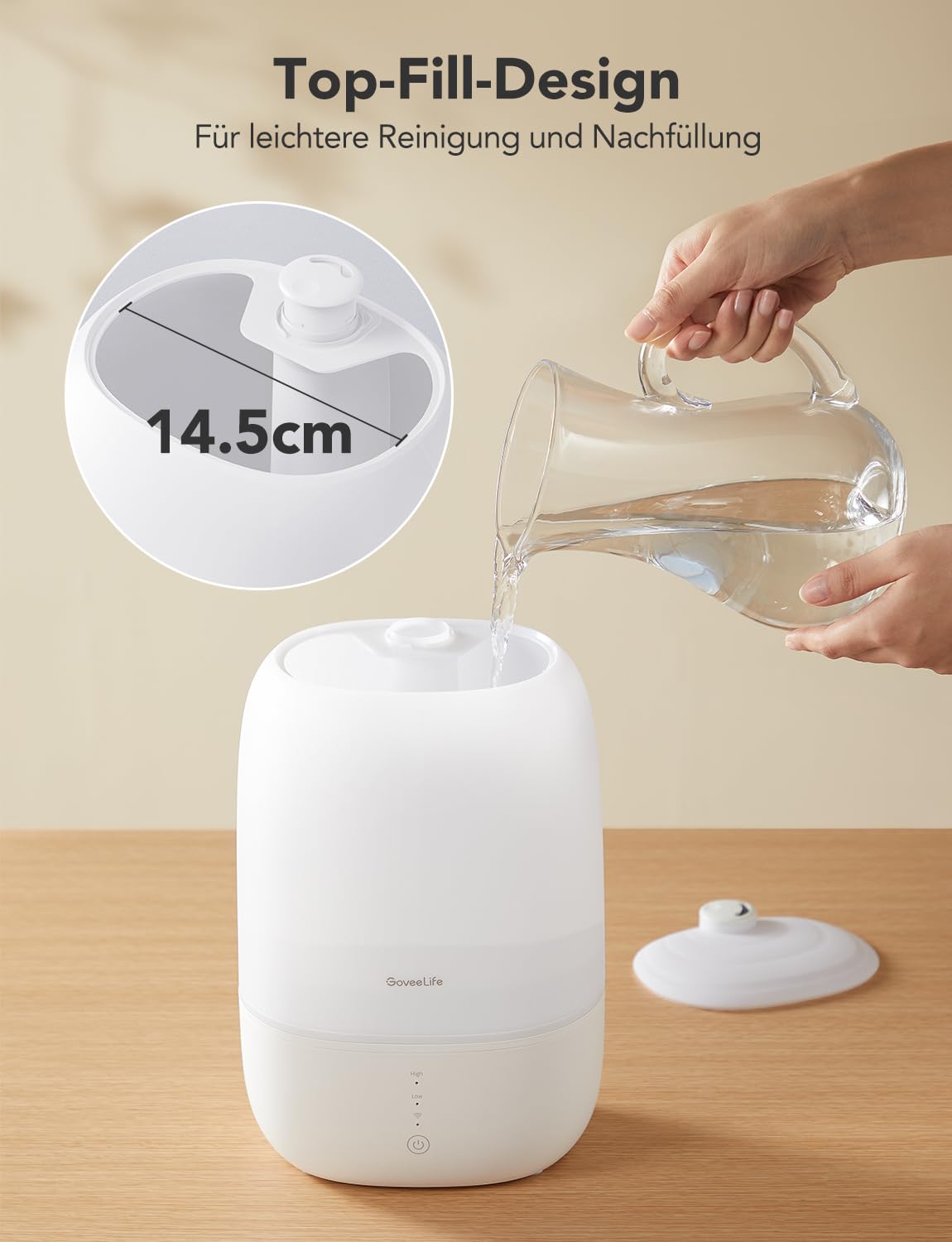 GoveeLife Smart Luftbefeuchter Schlafzimmer, 3L Top-Fill Air Ultraschall Humidifier mit Aroma Diffusor & Nachlicht bis zu 25H, 24dB Leise Klein Raumluftbefeuchter Pflanzen, Baby, Kinderzimmer, Growbox