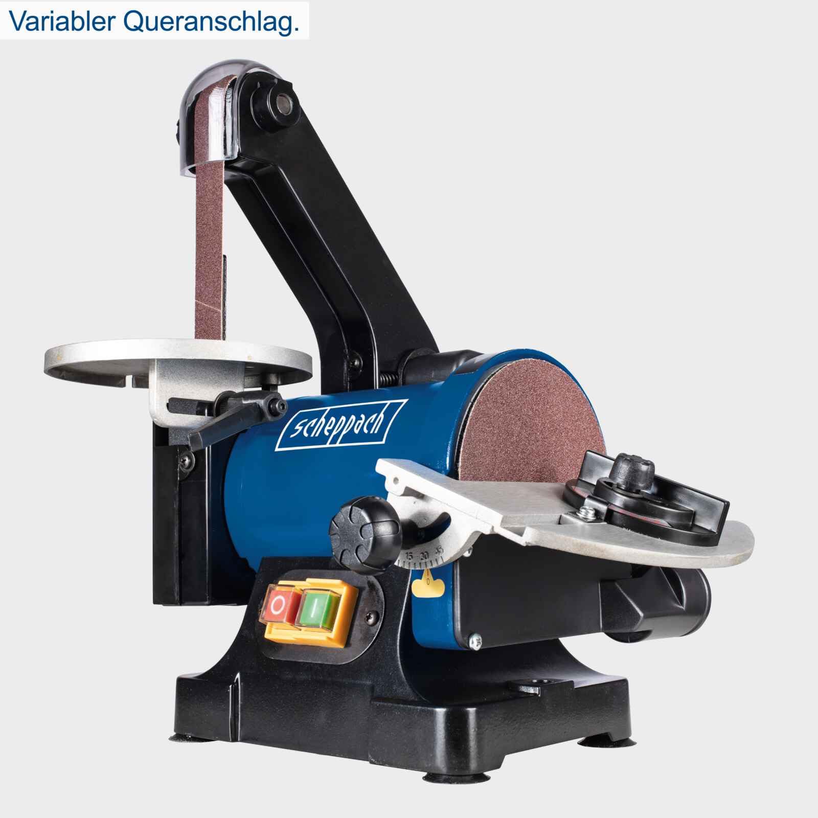 Scheppach BTS700 Bandschleifer (Tellerschleifer, 250W, Bandlänge 762mm-breite 25,4mm, SchleiftellerØ 125mm, 90°-45° verstellbarer Tisch, Geschwindigkeit 816m/min)