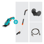 Gardena Set Akku-Grasschere ComfortCut Li: Rasenkantenschere und Teleskopstiel mit Rädern, abwinkelbarer Komforthandgriff mit LED-Anzeige, Messerwechsel ohne Werkzeug (9889-20)