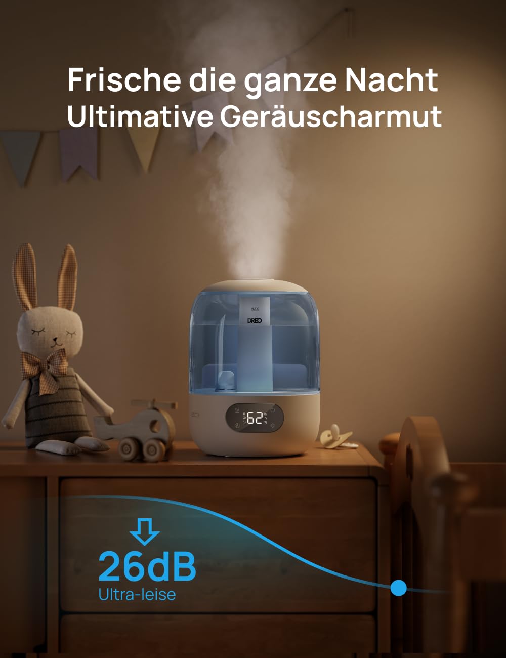 Dreo Luftbefeuchter für Schlafzimmer, kühler Nebel Luftbefeuchter für Haus und großen Raum, leiser Luftbefeuchter für Baby, Nachtlicht, ätherisches Diffusor, schnelle Ultraschall Luftbefeuchter