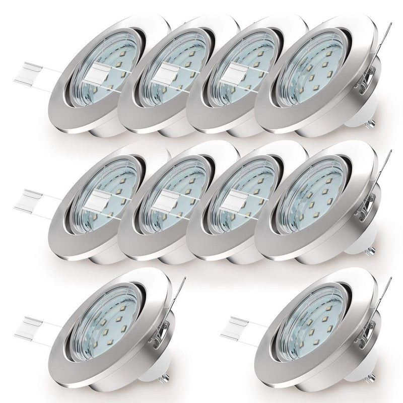 B.K.Licht - 10er Set LED Einbaustrahler 230V schwenkbar, warmweiße Lichtfarbe, Lochmass 68mm, LED Spot, Deckenspots, Spots, Einbauleuchten, Einbauspots, Deckenstrahler, 86x70 mm, Matt-Nickel