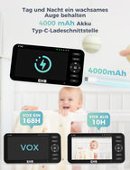 GHB Babyphone mit Kamera 5 Zoll 720P HD Display mit bis zu 168h Akkulaufzeit im VOX Schlafmodus Gegensprechen Nachtsicht und Temperaturanzeige
