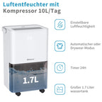 SHINCO Luftentfeuchter Elektrisch 10L,Raumentfeuchter mit Feuchtigkeitssensor,Energieeinsparung,Entfeuchter mit Aktivkohlefilter,Wäsche trocknen,Automatischer Neustart,Ablaufschlauch,45m³/15m²