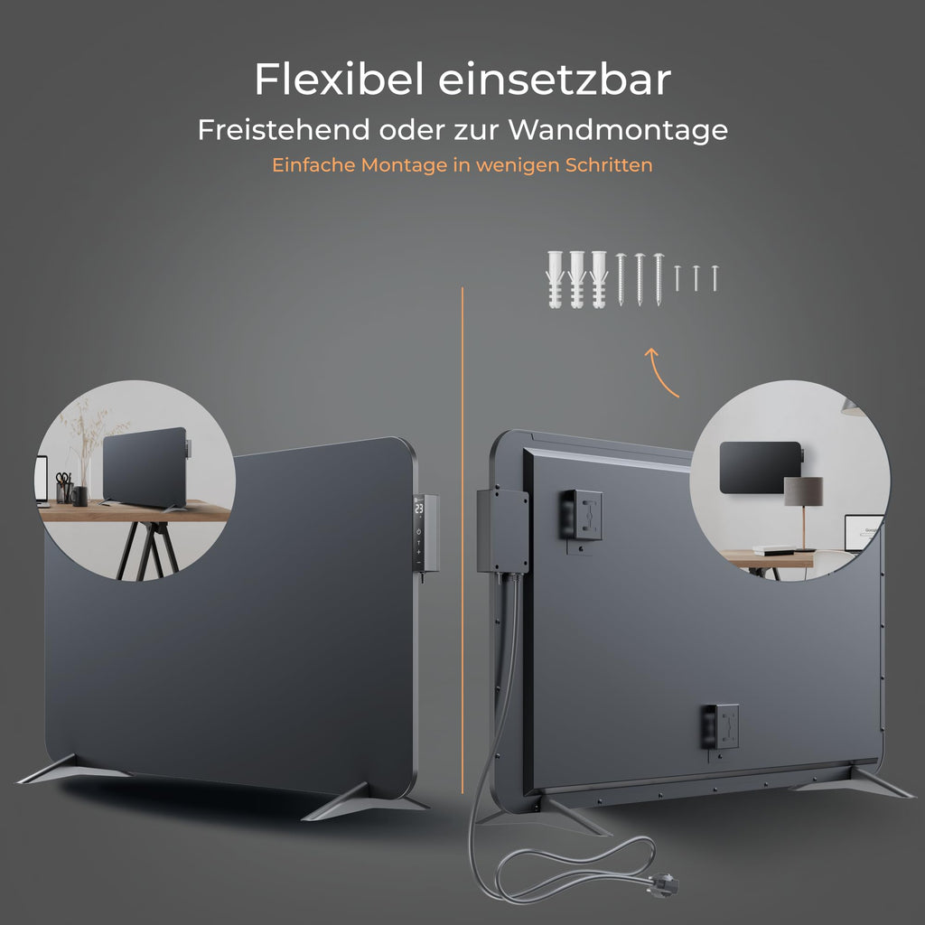 BR Bringer Infrarotheizung 750 Watt mit Smart Thermostat, WIFI & App - für Wandmontage oder als Standgerät für kleinere Räume bis 15m² - sehr Energiesparend - Deutsche Qualitätsmarke (weiß)