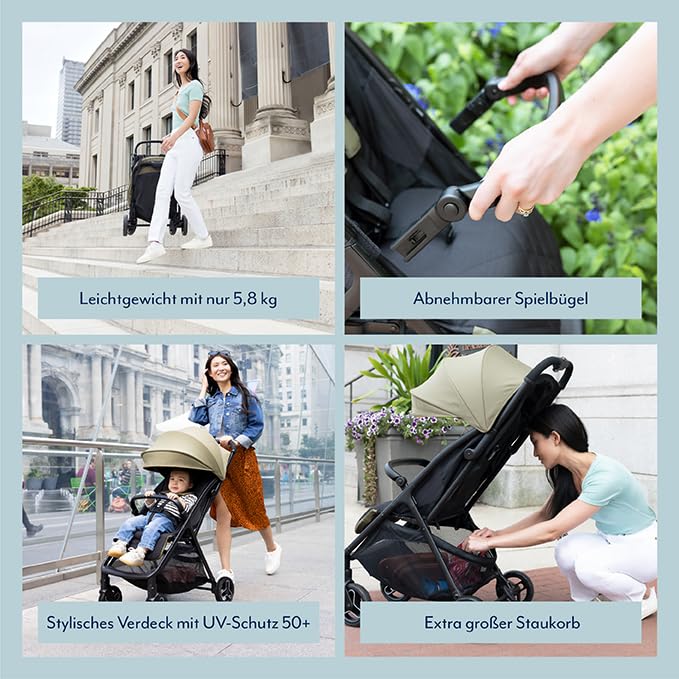 Graco Myavo™ Reisebuggy, ab Geburt bis ca. 4 Jahre (bis 22 kg), leicht, schnell zusammenklappbar, zusammengeklappt freistehend, großer Staukorb, inkl. Regenverdeck, Mint