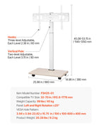 VEVOR rollbarer TV-Ständer TV-Wagen für 812,8-1778 mm TVs bis zu 45 kg, 25° Links-Rechts-Drehung & höhenverstellbare TV-Halterung mit Regal für Ecke Schlafzimmer Wohnzimmer (max. 600 x 400 mm)
