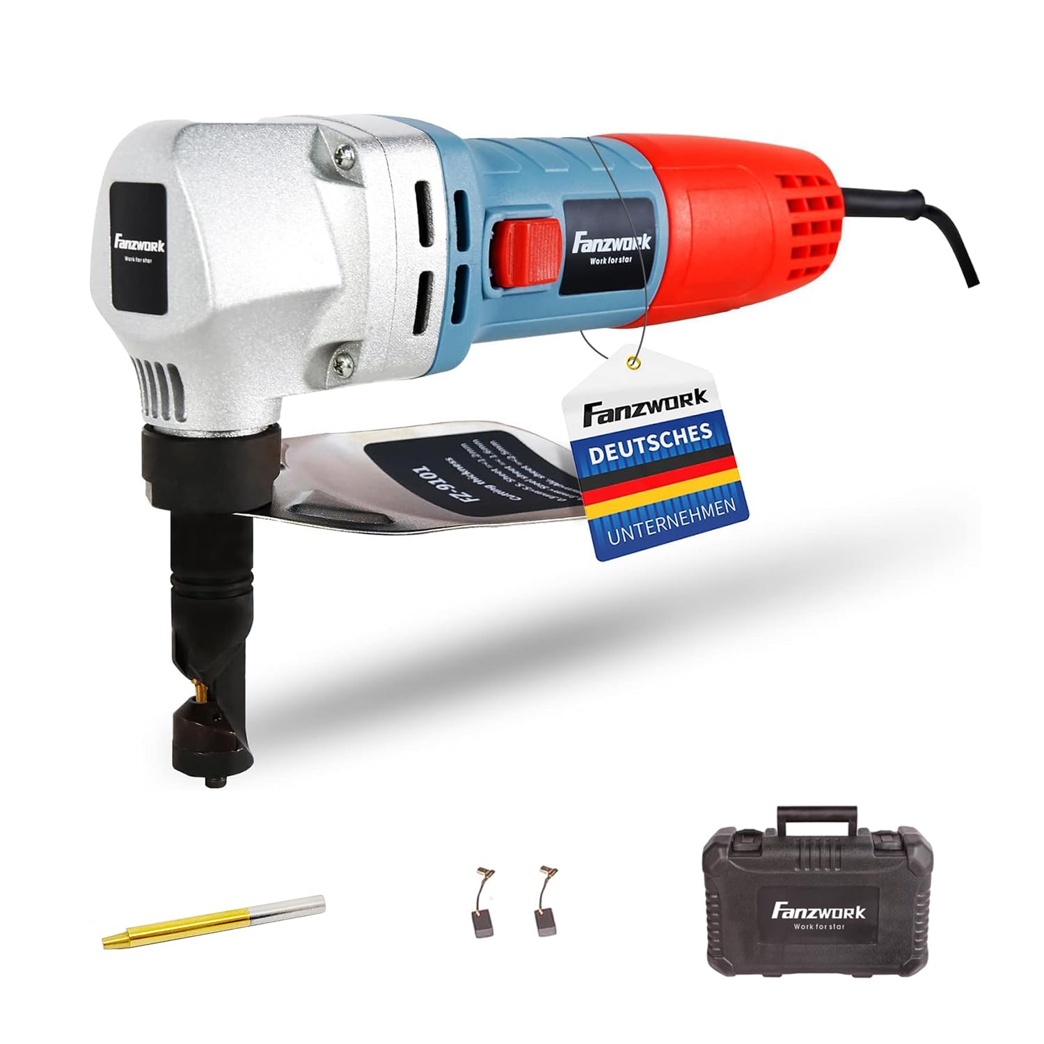 FANZWORK Knabber Blechknabber Knabber Nibbler Blechschere Blechnibbler 600W (mit Koffer und 2 x Stempeln)
