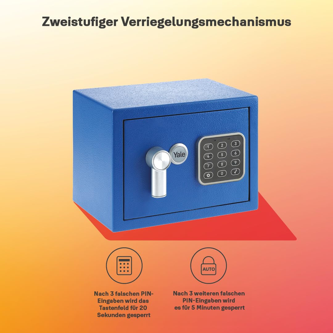 Yale Elektronischer Tresor - YSV/170/DB2/B - Mini - Blau - Standardsicherheit