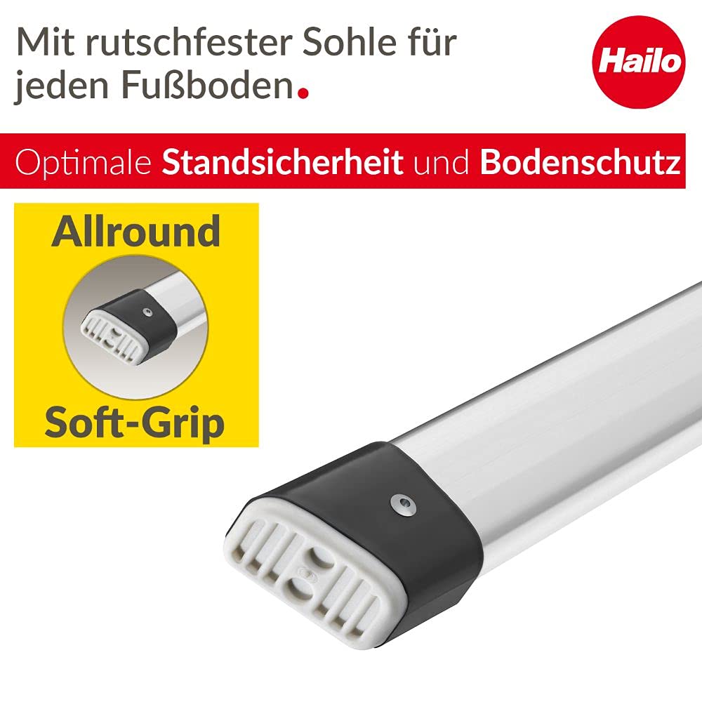 Hailo D60 StandardLine Alu-Klapptritt-Leiter - 2x3 Stufen belastbar bis 150 kg - Trittleiter mit Klappsperre - Füße mit Soft-Grip-Sohle - platzsparend zusammenklappbar - Aluleiter rostfrei - Silber