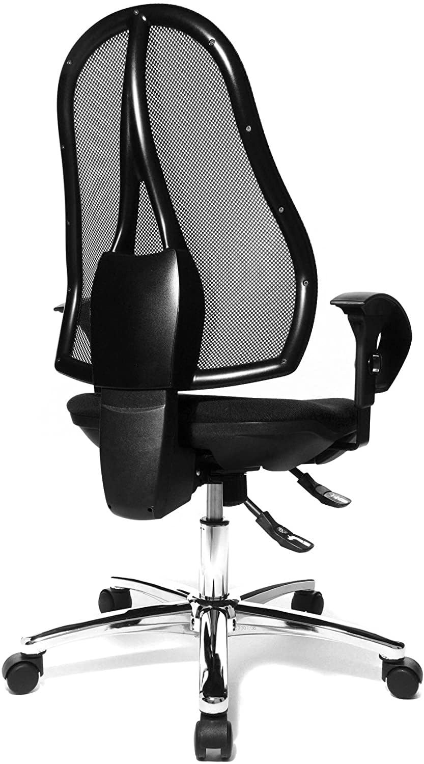 Topstar Open Point SY Deluxe, ergonomischer Syncro-Bandscheiben-Drehstuhl, Bürostuhl, Schreibtischstuhl, inkl. Armlehnen (höhenverstellbar), Stoff, schwarz