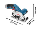 Bosch Professional 12V System Akku Kreissäge GKS 12V-26 (Sägeblatt-Ø: 85mm, inkl. 2x 3.0Ah Akku, Schnellladegerät GAL 12V-40, Einlage, L-BOXX)