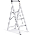 KINGRACK Leiter Aluminium, Trittleiter 3 stufen klappbar, leiter 3 stufen mit Handlauf Belastbar bis 150 kg, rutschfeste Haushaltsleiter mit Klappsicherung, Aluleiter für Zuhause, Büro, Garten, Silber
