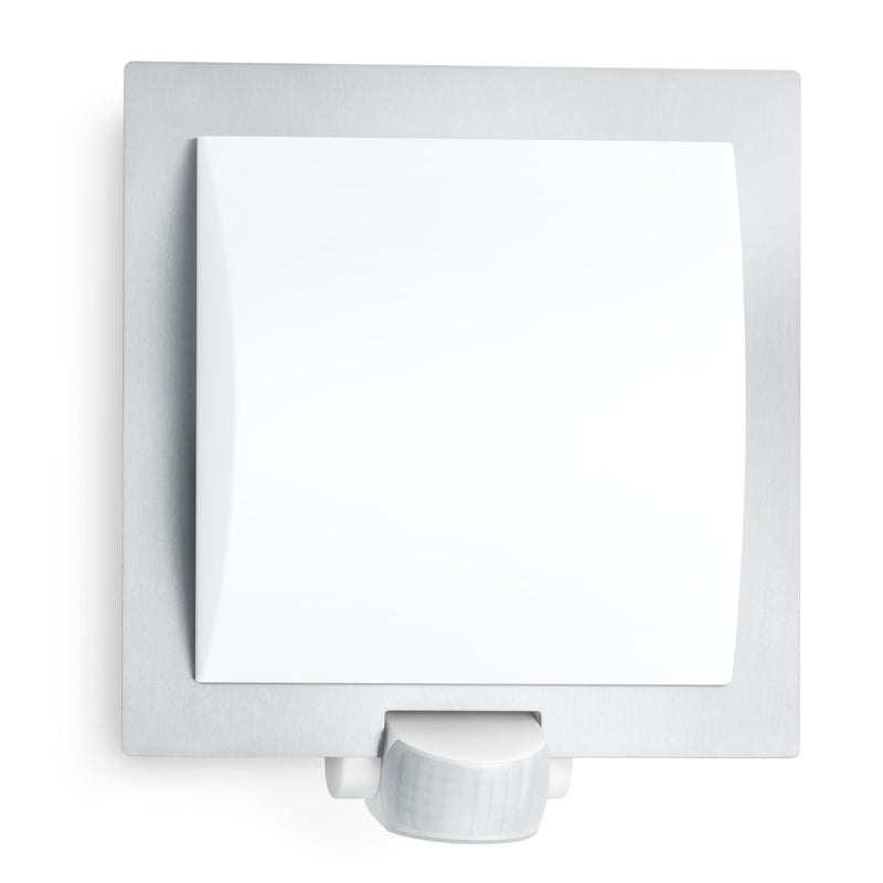 Steinel Außenleuchte L 20 S silber, Wandleuchte mit 180° Bewegungsmelder, Max. 10 m Reichweite, schlagfest, E27, Max. 60 W