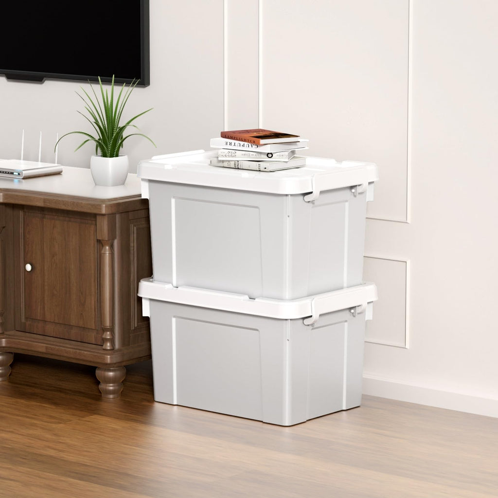 Cetomo 20L*6 Aufbewahrungsboxen, Tragbare Plastikboxen mit Deckeln, Organizer-Behälter mit Griff und Clips, Stapelbar, Ineinander Nestbar, für Zuhause und Büro, Grau, 20L-6er Pack