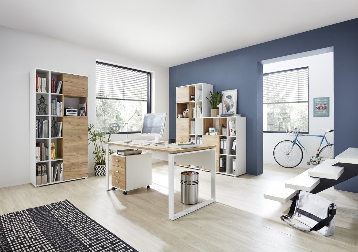 Germania Schreibtisch 4157-513 GW-Lioni, in Weiß/Navarra-Eiche-Nb, mit Metallkufen, 158 x 75 x 79 cm (BxHxT)