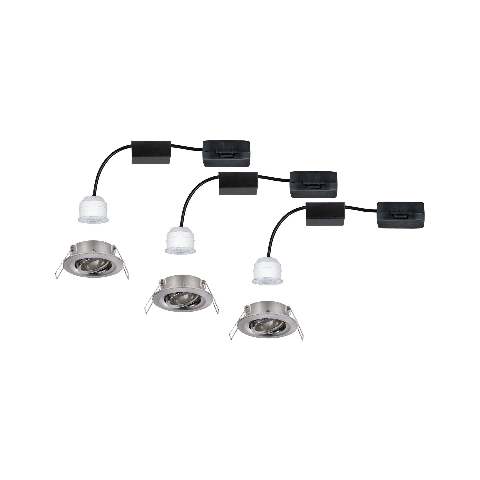 Paulmann 92973 Nova Mini Plus LED Einbauleuchte Coin 3er Set rund schwenkbar 3x4,2W EasyDim dimmbar Eisen gebürstet Aluminium Warmweiß 2700K, 126 W