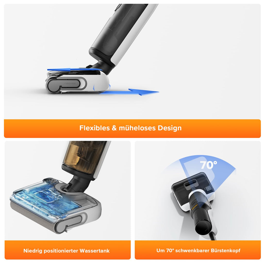 roborock F25 LT Nass Trockensauger, 180° Lay-Flat Saugwischer, 20.000 Pa Staubsauger, 90°C 5 Min Hochtemperatur Selbstreinigung & und schnelle Heißlufttrocknung, 60 Min Laufzeit, Wischsauger Kabellos