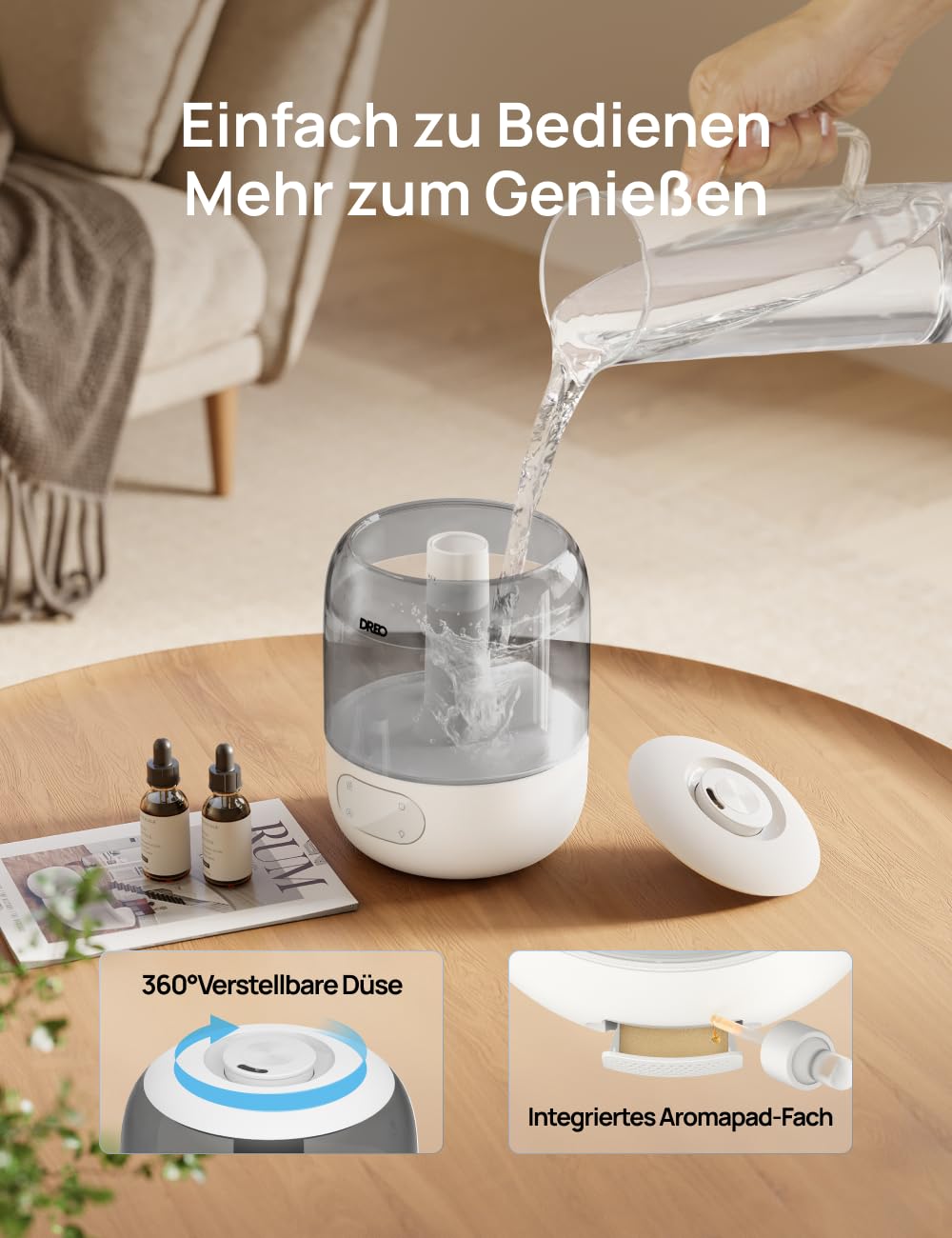 Dreo Luftbefeuchter für Schlafzimmer, kühler Nebel Luftbefeuchter für Haus und großen Raum, leiser Luftbefeuchter für Baby, Nachtlicht, ätherisches Diffusor, schnelle Ultraschall Luftbefeuchter