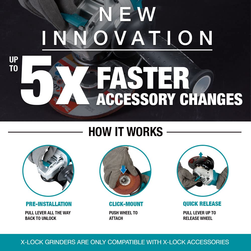 Makita DGA519Z 18 V Li-Ion LXT 125 mm bürstenloser X-Lock-Winkelschleifer – Batterien und Ladegerät nicht im Lieferumfang enthalten