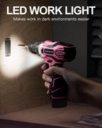 Akkuschrauber 12V Pink Rosa, Akkubohrer Klein, Akku Bohrschrauber Set mit 15 Zubehör und Tasche, 18+1 Drehmomentstufen, 10mm Bohrfutter, 2-Gang, LED-Licht, Leicht Akku Schrauber für Reparatur & DIY