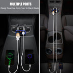 USB C Auto Ladegerät Zigarettenanzünder Verteiler Adapter Splitter Typ C KFZ Ladegerät 2 Fach Steckdose 12V/24V DC 120W mit LED Voltmeter Schalter Dual USB Port
