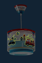 DALBER Kinderleuchte Pendelleuchte POLIZEI Deckenleuchte Kinderzimmer Kinderlampe, Blau, 26.5 x 26.5 x 21 cm