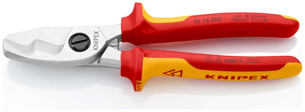 KNIPEX Kabelschere mit Doppelschneide verchromt isoliert mit Mehrkomponenten-Hüllen, VDE-geprüft 200 mm, 95 16 200