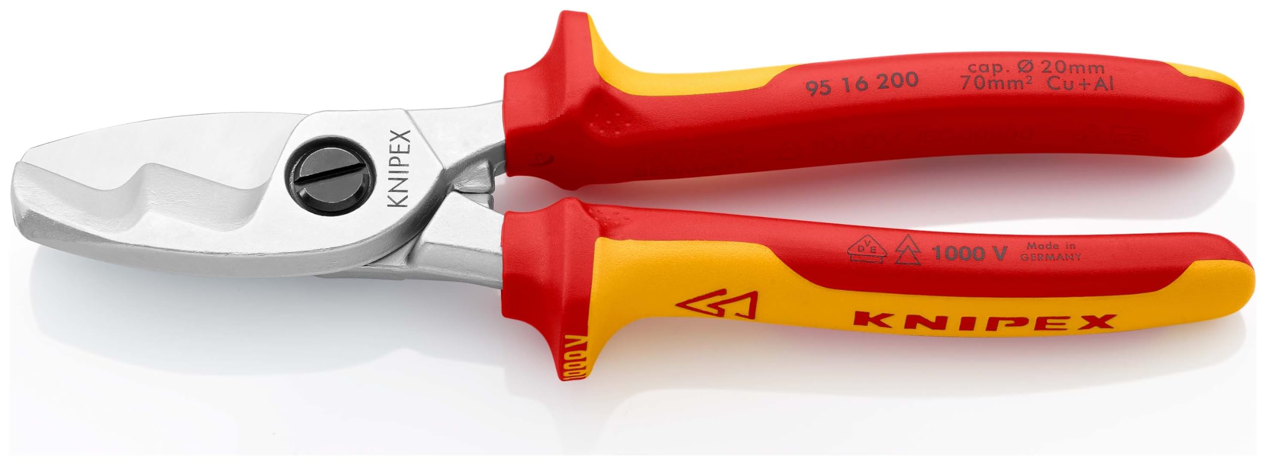 KNIPEX Kabelschere mit Doppelschneide verchromt isoliert mit Mehrkomponenten-Hüllen, VDE-geprüft 200 mm, 95 16 200