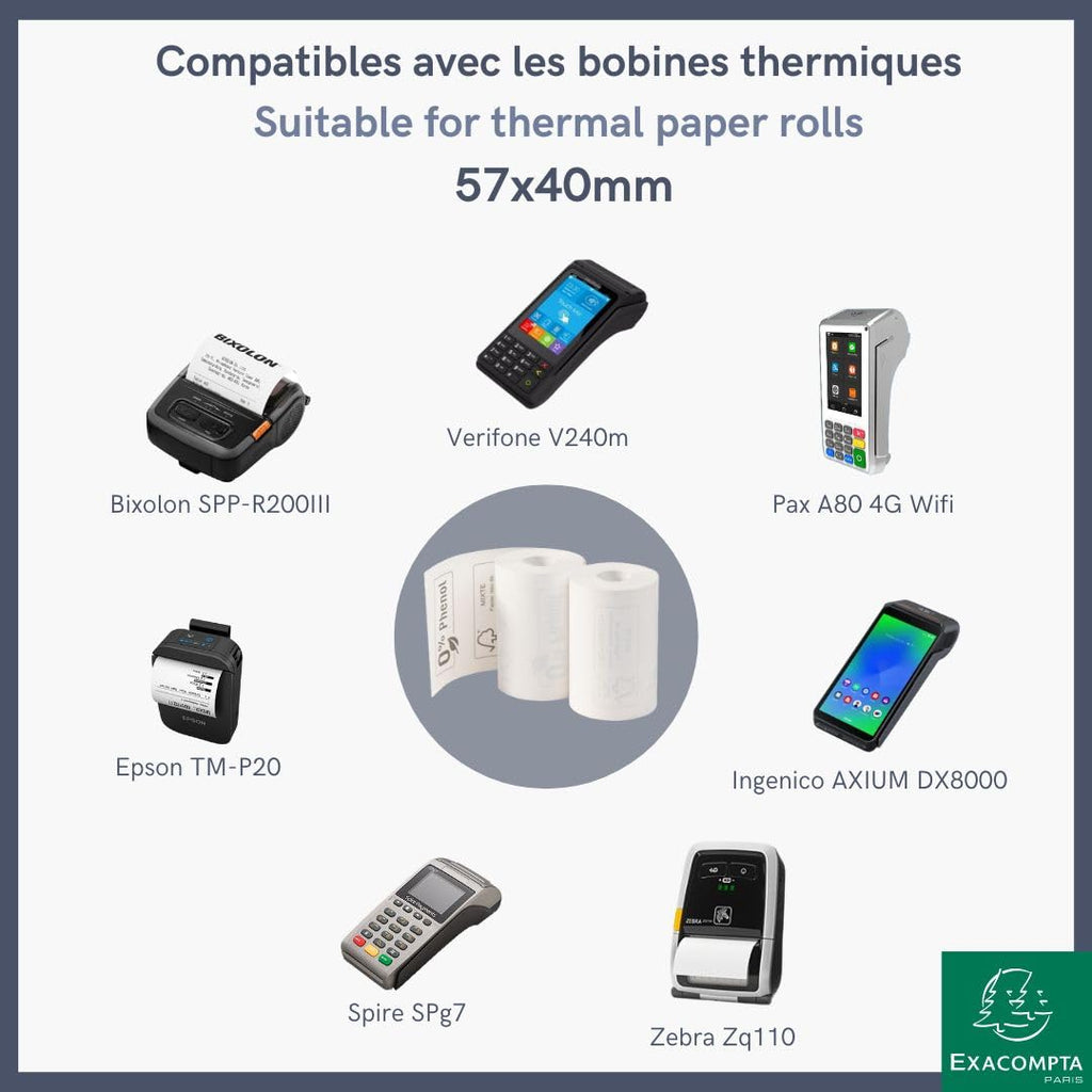 Exacompta 44809E 50er Pack Thermopapierrollen 1-lagig Breite: 57mm, Länge: 18m, Durchmesser Kern: 12mm 44g/m² Thermorolle für Kartenzahlung (EC Cash Geräte)