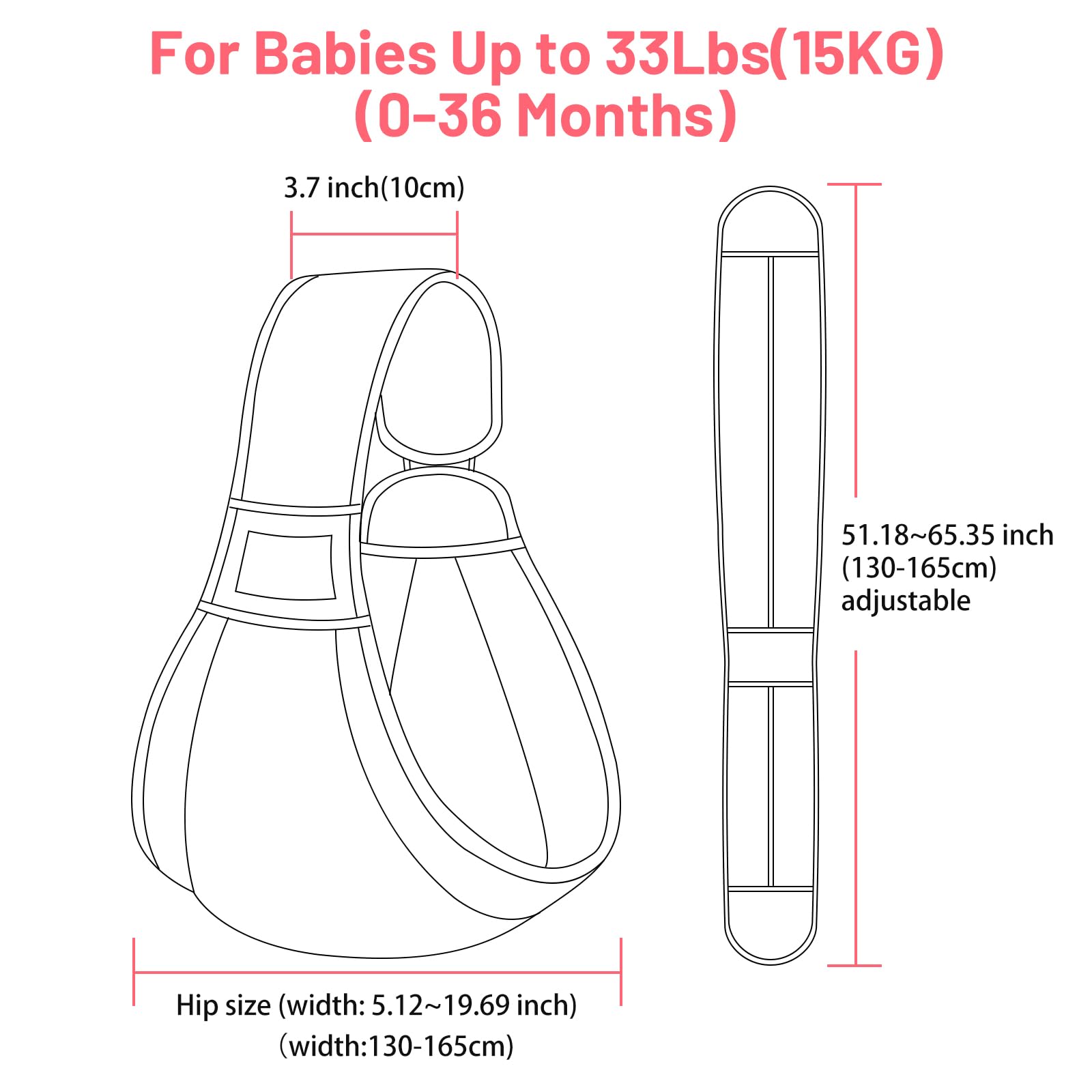 Tragetuch Baby Hüfttrage, Ergonomischer Tragehilfe für Babys unter 36 Monaten, Kleinkinder bis 15kg, Schwarz