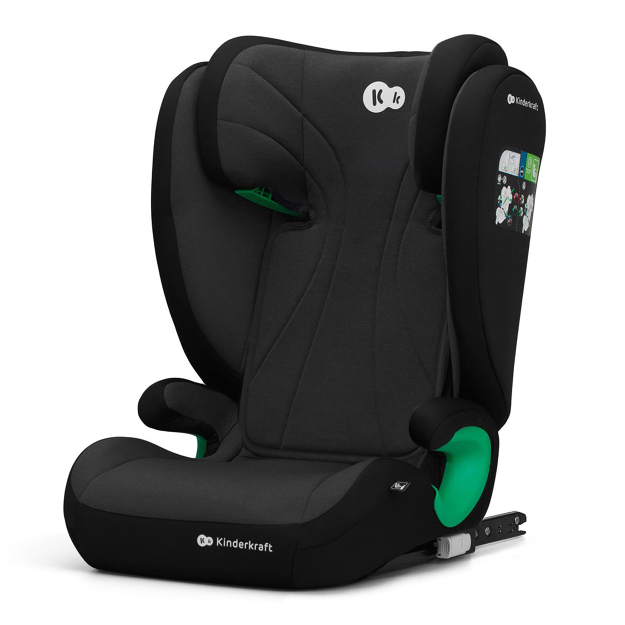 Kinderkraft JUNIOR FIX2 I-SIZE Kindersitz 15-36kg, Kinderautositz mit Isofix, Gruppe 2/3, 100-150 cm, Einstellbare Rückenlehne und Kopfstütze, spezielle Sicherheitssysteme, Leicht zu tragen, Schwarz
