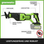 Greenworks GD24RS Akku Säbelsäge mit bürstenlosem Motor, 2700spm, 28 mm Hublänge, OHNE 24V Akku & Ladegerät, 3 Jahre Garantie