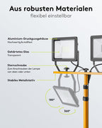 Goobay 2 x 50W Baustrahler LED mit Stativ einstellbar und 2,5m Kabel für Baustelle, Werkstatt oder Keller - IP65 Baulampe LED für Innen- & Außenbereich - Strahler 2x8500 Lumen kaltweißes Licht 6500K