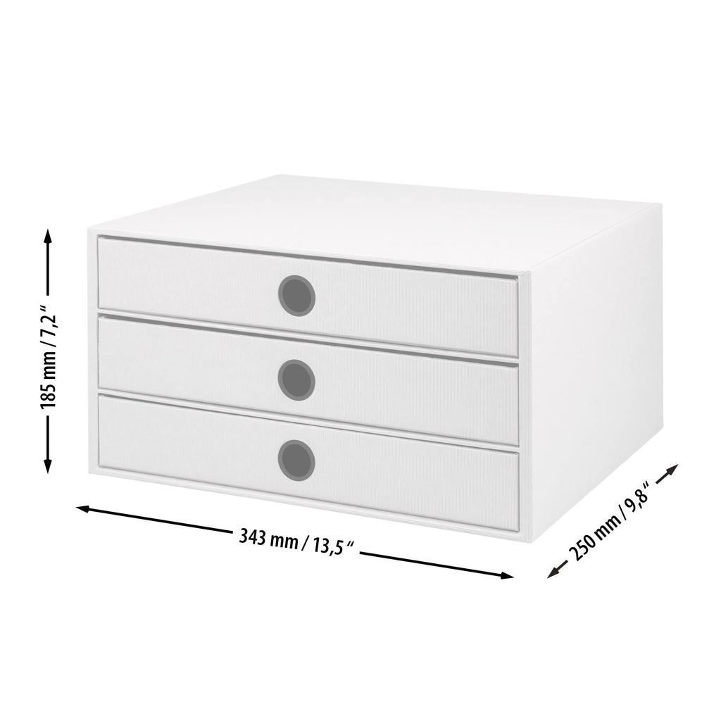 Rössler SOHO 3er Schubladenbox A4 aus Papier | Büro Organizer Schreibtisch| Schubladen Organizer Büro Zubehör & Bürobedarf | Schreibtisch Organizer Box | 34 x 25 x 19 cm | 1 Stück | Farbe: Weiß