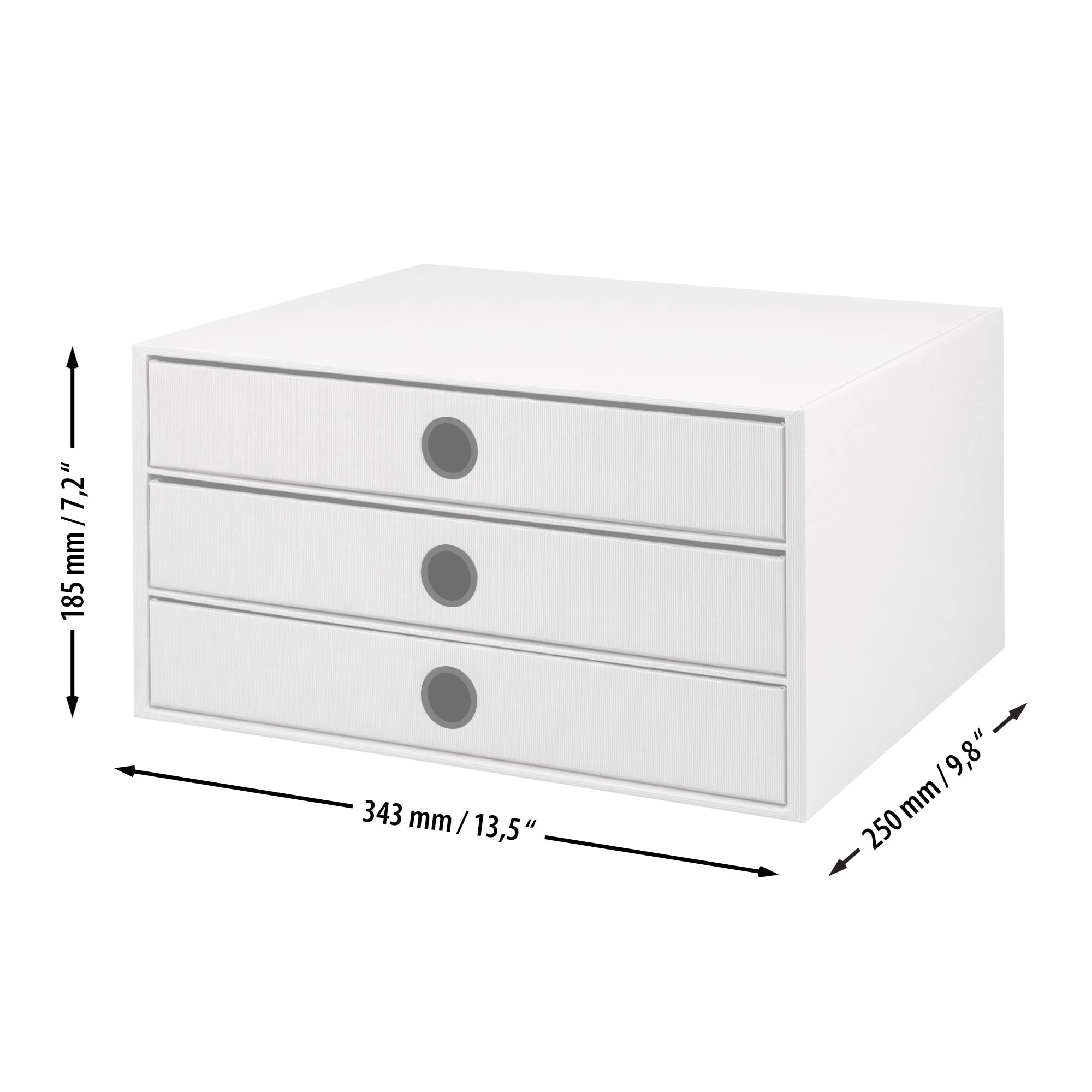 Rössler SOHO 3er Schubladenbox A4 aus Papier | Büro Organizer Schreibtisch| Schubladen Organizer Büro Zubehör & Bürobedarf | Schreibtisch Organizer Box | 34 x 25 x 19 cm | 1 Stück | Farbe: Weiß