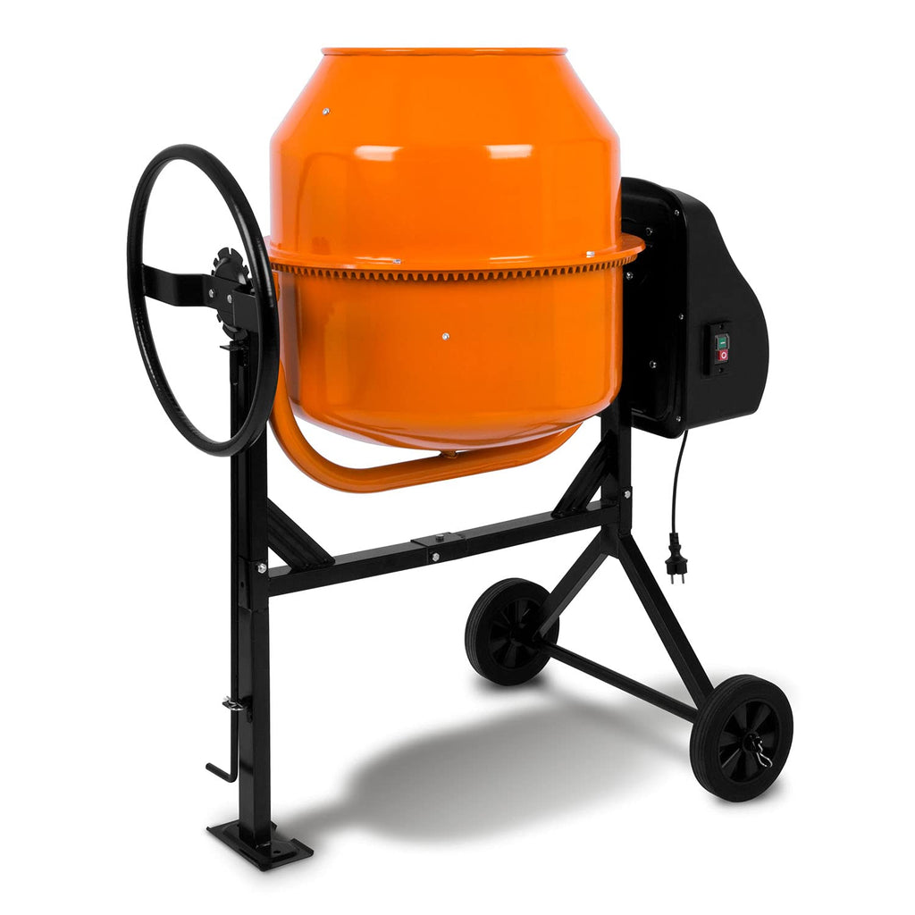 EBERTH 140L Betonmischer Elektrisch Mobil, 550W Motor, Gestell, Trommel und Zahnkranz aus Stahl, feststellbares Handrad, breite Fußplatte, Profi Zementmischer, Trommel schwenkbar, Einfache Bedienung