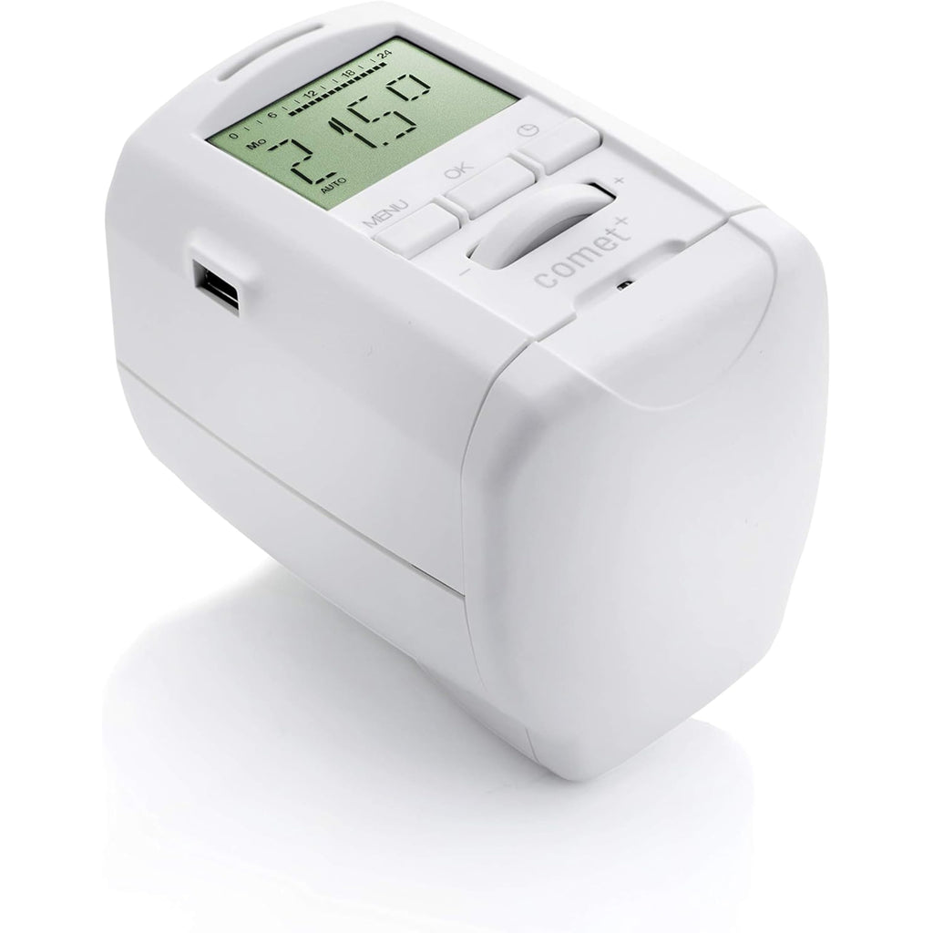 Eurotronic Comet Plus Heizkörperthermostat (individuell programmierbares Heizungsthermostat mit Fenster-offen-Erkennung, Heizkosten sparen mit Urlaubsfunktion, Thermostat Heizung), Farbe: Weiß