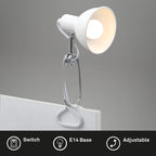 BRILONER - Schreibtischlampe mit Kabelschalter, schwenkbar, E14 Fassung, max. 8 Watt, Klemmlampe, Klemmleuchte, Nachttischlampe, Leselicht Kinder, Bürolampe, Leselampe Bett, 30,5x11x13 cm, Weiß