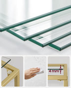 VASAGLE Regal mit 5 Ablagen, Badregal, gehärtetes Glas, einfache Montage, für Badezimmer, Wohnzimmer, Küche, Büro, transparent-metallisches Gold LGT029A01