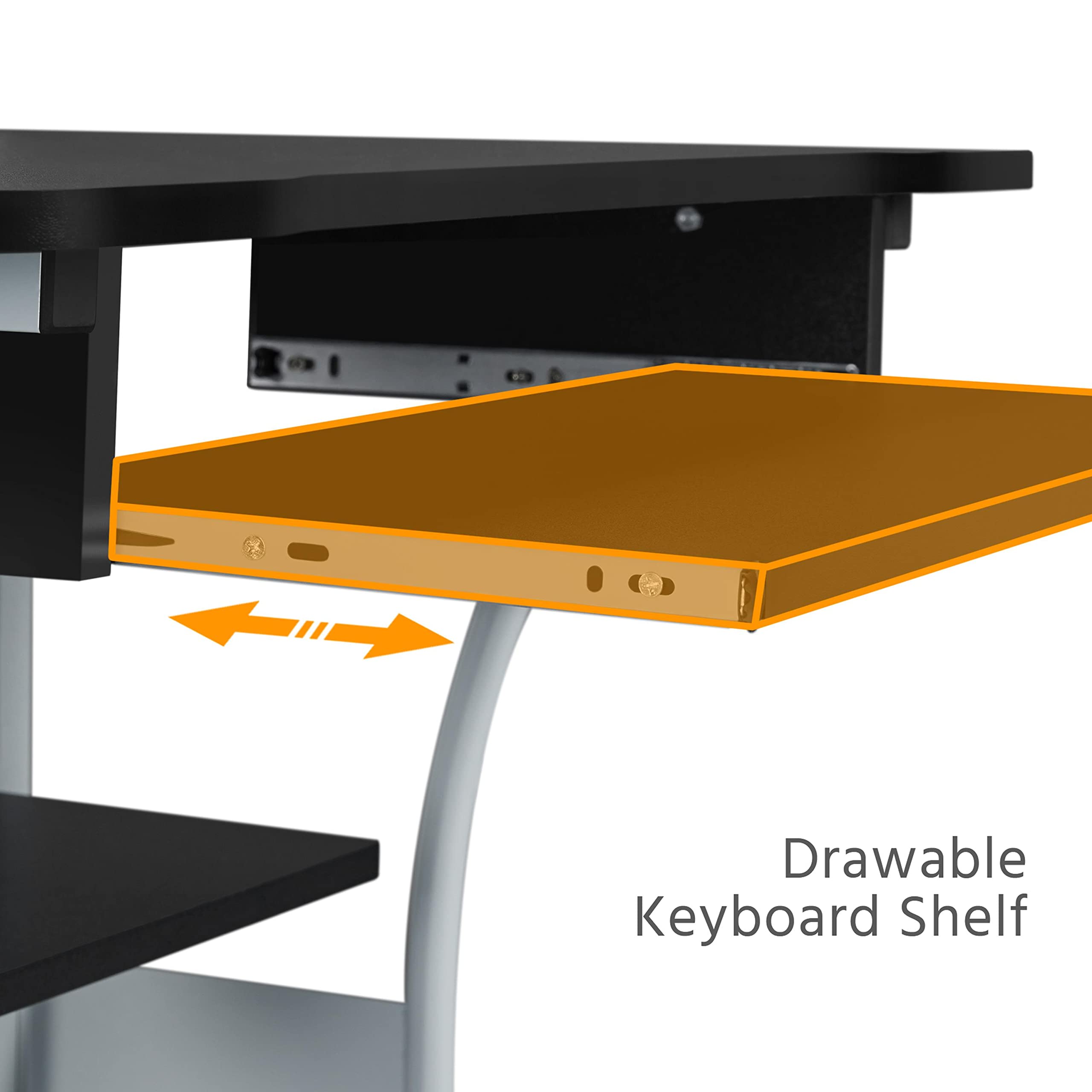 Yaheetech Schreibtisch mit Druckerregal Computertisch schwarz PC Tisch mit 4 Rollen 80 x 50 x 132 cm