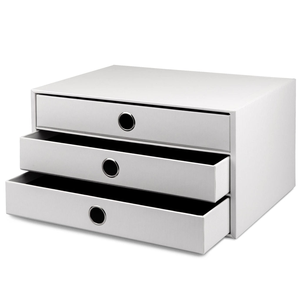 Rössler SOHO 3er Schubladenbox A4 aus Papier | Büro Organizer Schreibtisch| Schubladen Organizer Büro Zubehör & Bürobedarf | Schreibtisch Organizer Box | 34 x 25 x 19 cm | 1 Stück | Farbe: Weiß