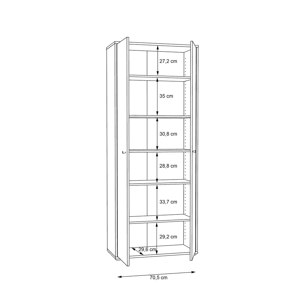 FORTE TEMPRA 2 Schrank 70 80, 2-türig, Mehrzweckschrank, Aktenschrank oder Büroschrank, Holz Dekor Artisan Eiche, Holzwerkstoff, 73.7 cm breit x 197.5 cm hoch x 34.8 cm tief