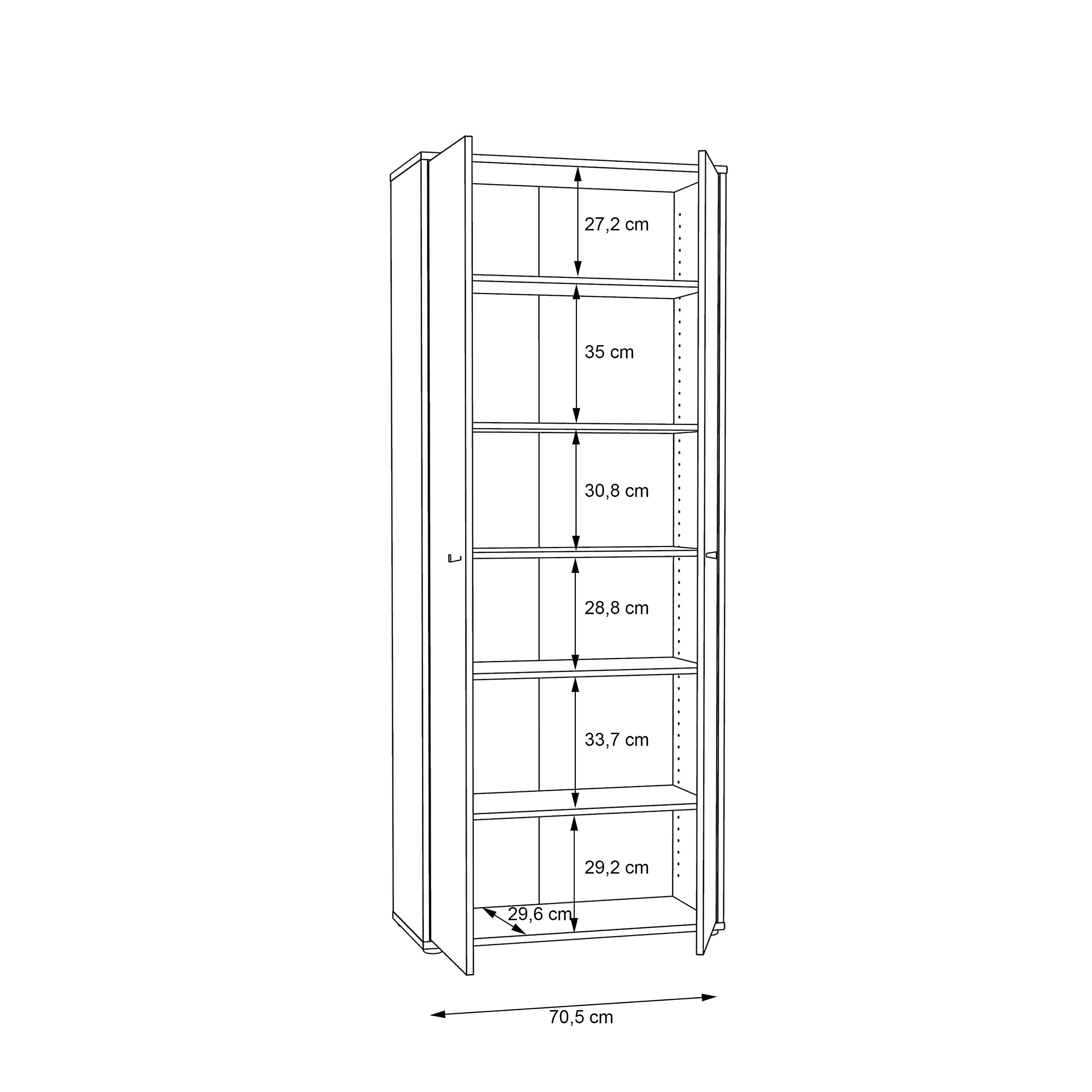 FORTE TEMPRA 2 Schrank 70 80, 2-türig, Mehrzweckschrank, Aktenschrank oder Büroschrank, Holz Dekor Artisan Eiche, Holzwerkstoff, 73.7 cm breit x 197.5 cm hoch x 34.8 cm tief