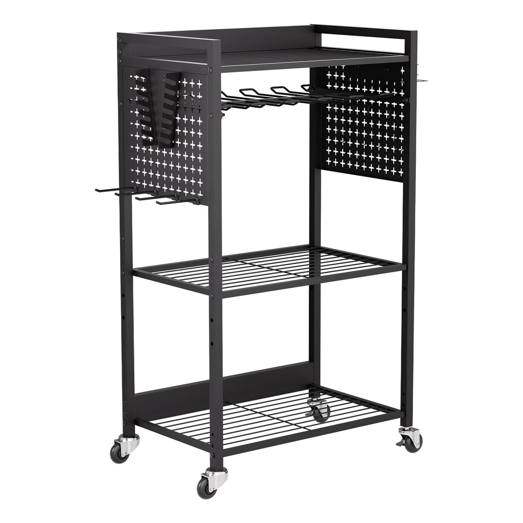 VEVOR Werkzeugwagen mit 4 Ebenen, Tragkraft 68 kg, Werkstattwagen mit rollbarem Bohrerhalter & stabilem Lagerregal, Montagewagen für die Garage, Werkstatt, Garage, schwarz, 560x350x970 mm