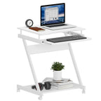 SogesHome Schreibtisch Klein Computertisch mit 4 Rollen 2 Davon mit Bremsen PC-Tisch in Z-Form mit Tastaturauszug für Zuhause und Büro, 60 x 48 cm