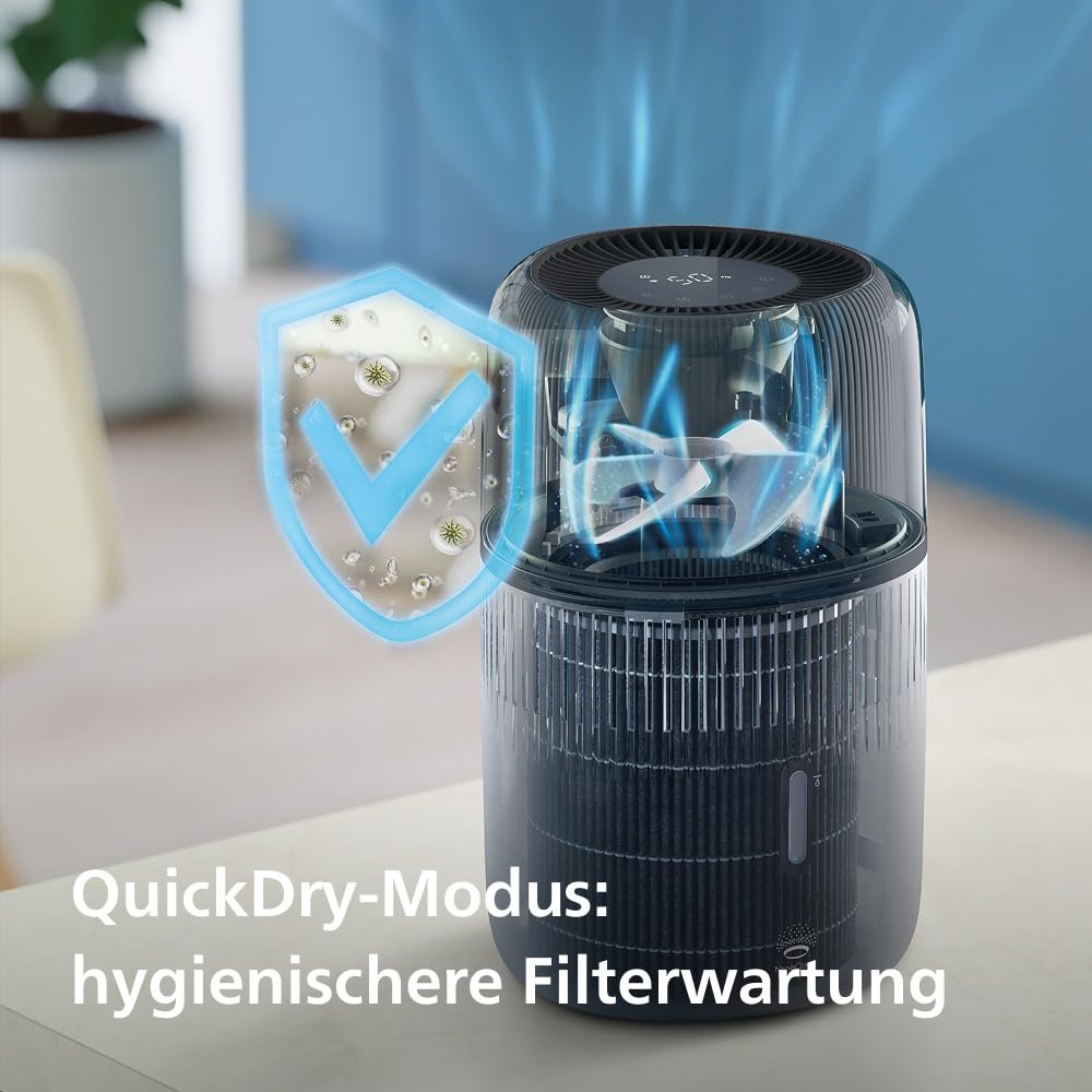 Philips 5000 Series Smart Verdunstungsbefeuchter für 45m², 12dB Ultra-leise, Schlafmodus, 99% weniger Bakterien mit NanoCloud, 300 ml/h, 4,5L Tank, Feuchtigkeitssensor, Timer, Schwarz (HU5600/03)