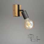 BRILONER - Wandleuchte Innen schwenkbar, Vintage, Holzbasis, Wandlampe innen, Wandstrahler, Wandlicht, Wandbeleuchtung, Schlafzimmer, Flurlampe, Wall Light, 10x10,3x9 cm, Holz-Schwarz